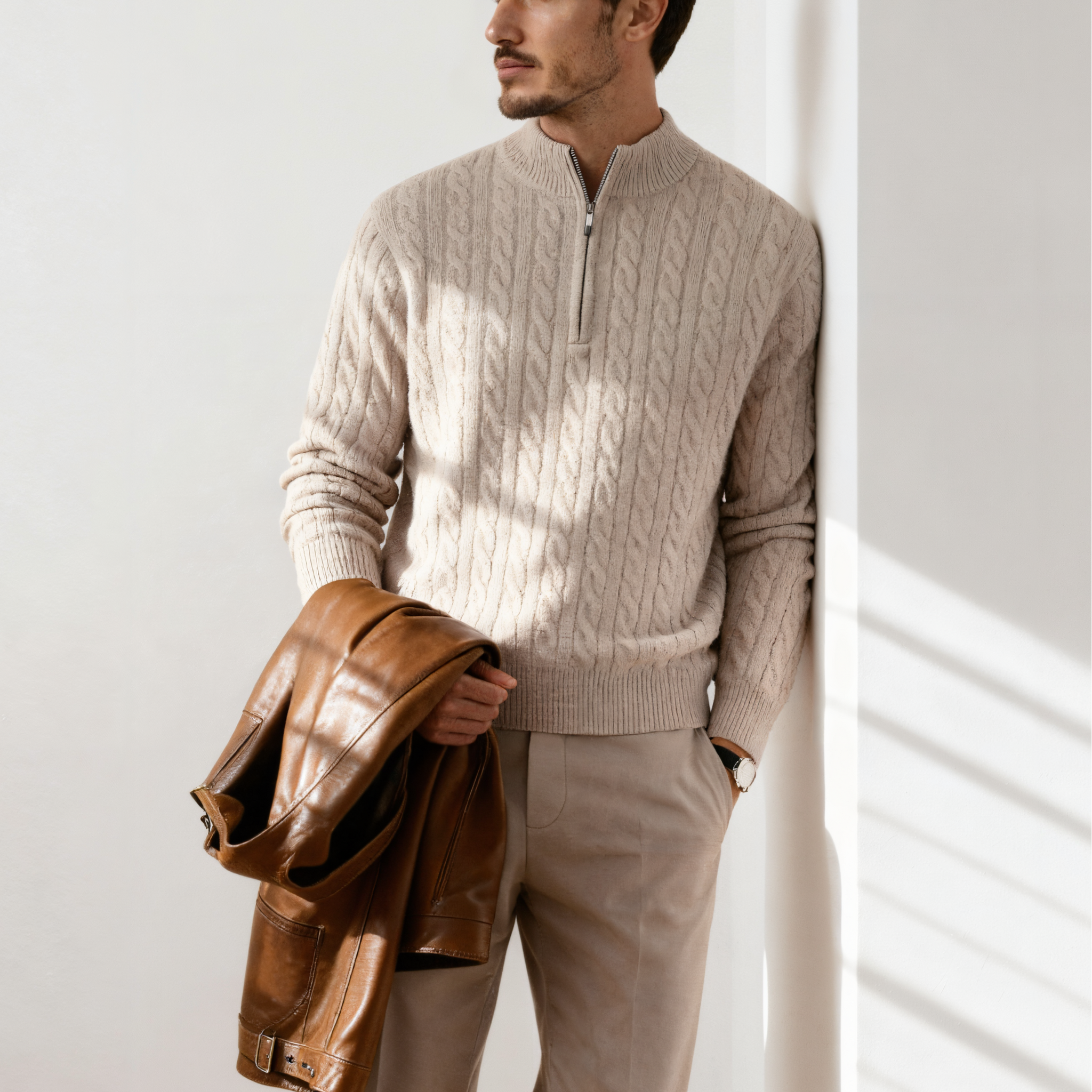 100% Cashmere Woven Half Zip